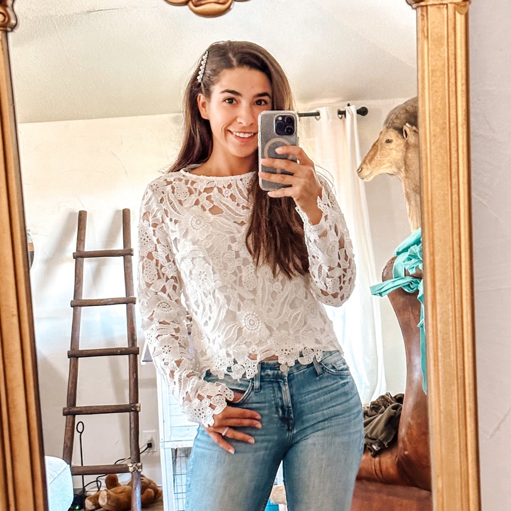 Lucy Paris White Eyelet long sleeve top with Cami Liner